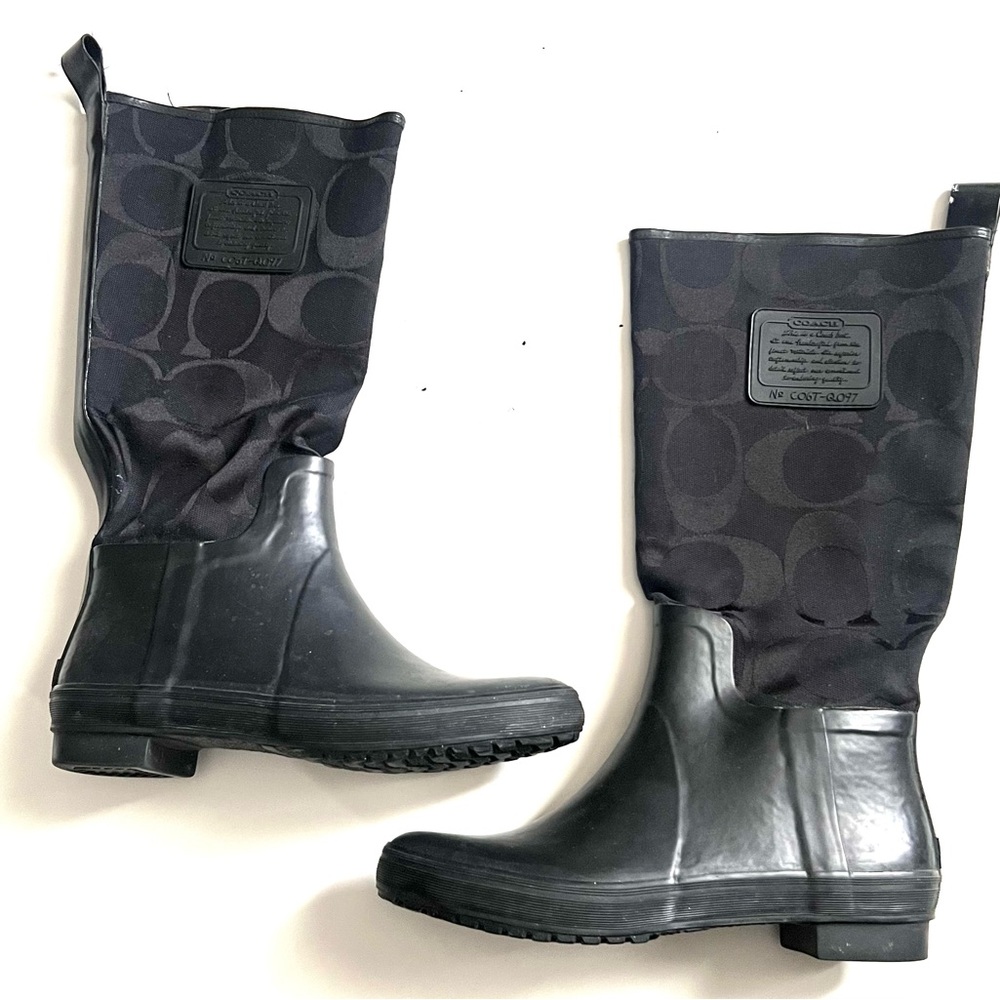 Coach Black Rain Boots;fairly good condition; view pics for specific worn areas
